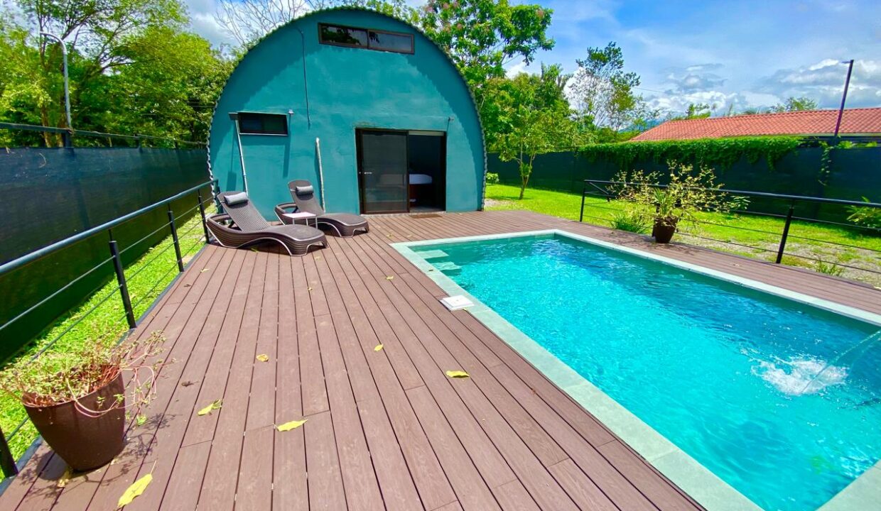 Costa Rica container home with pool for sale near Arenal Volcano, exclusive Tropical Glow listing