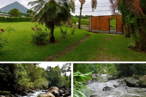 Lush garden property with gated entrance and river access near Arenal Volcano in Costa Rica