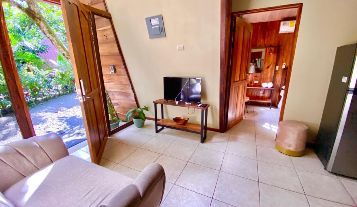 Cozy living area with garden view and natural light near Arenal Volcano real estate