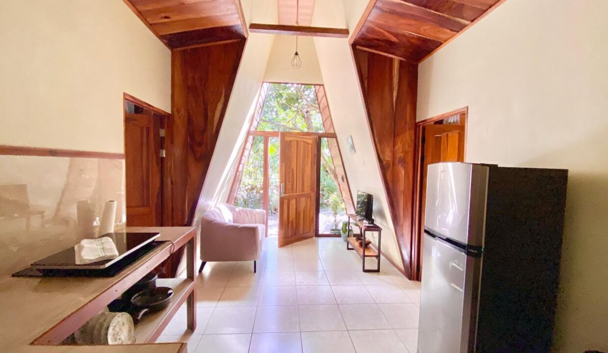 Tropical Glow bright kitchen-living area with high ceilings in Costa Rica