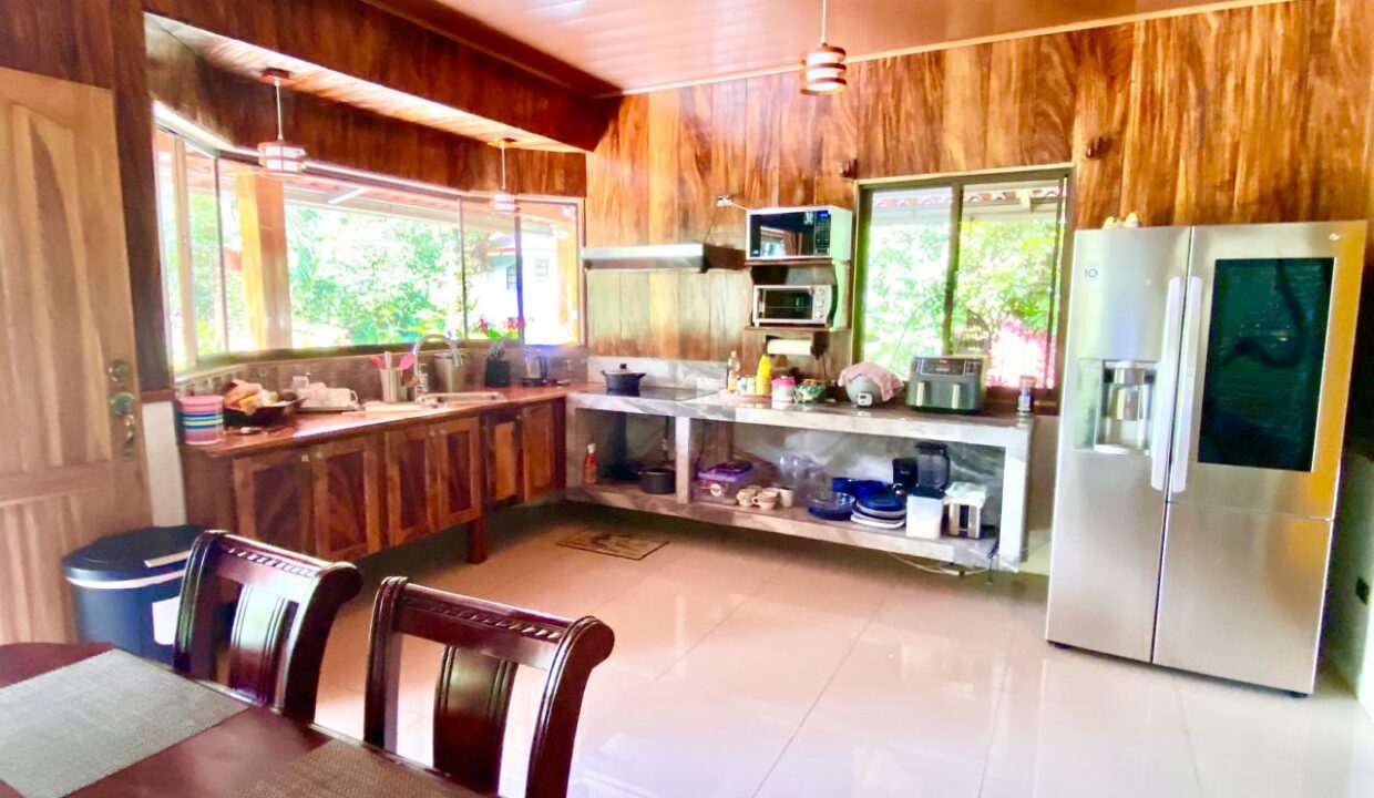 Stylish wood and stone interior detail in tropical home near Arenal Volcano