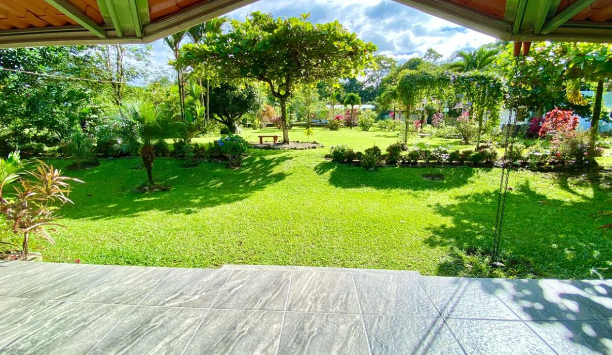 Tropical garden view from terrace in La Fortuna Costa Rica real estate near Arenal Volcano