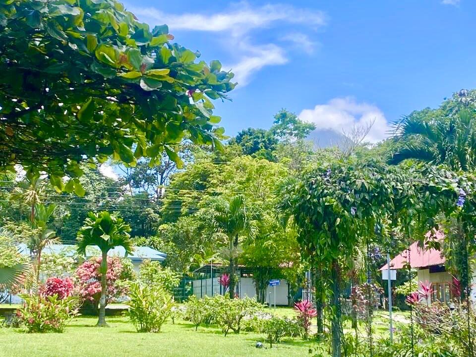 Colorful landscaped yard in La Fortuna Costa Rica real estate near Arenal Volcano
